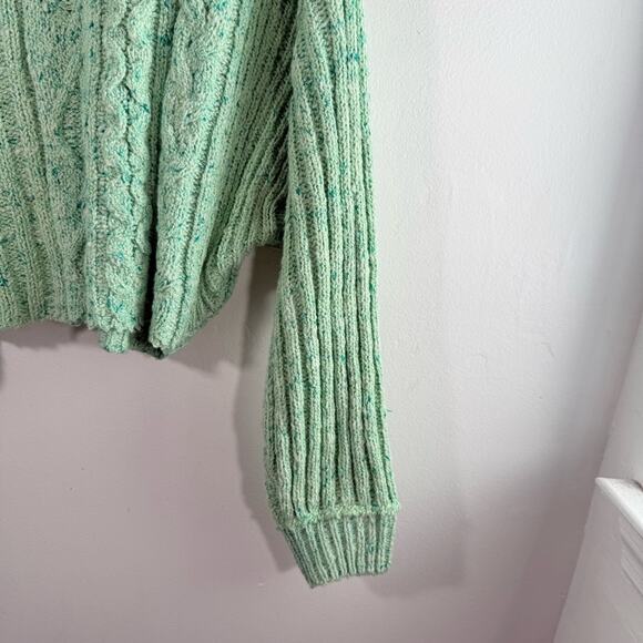 Free People Green On Your Side Cable Knit Cropped Boxy Pullover Sweater Small - Picture 9 of 16